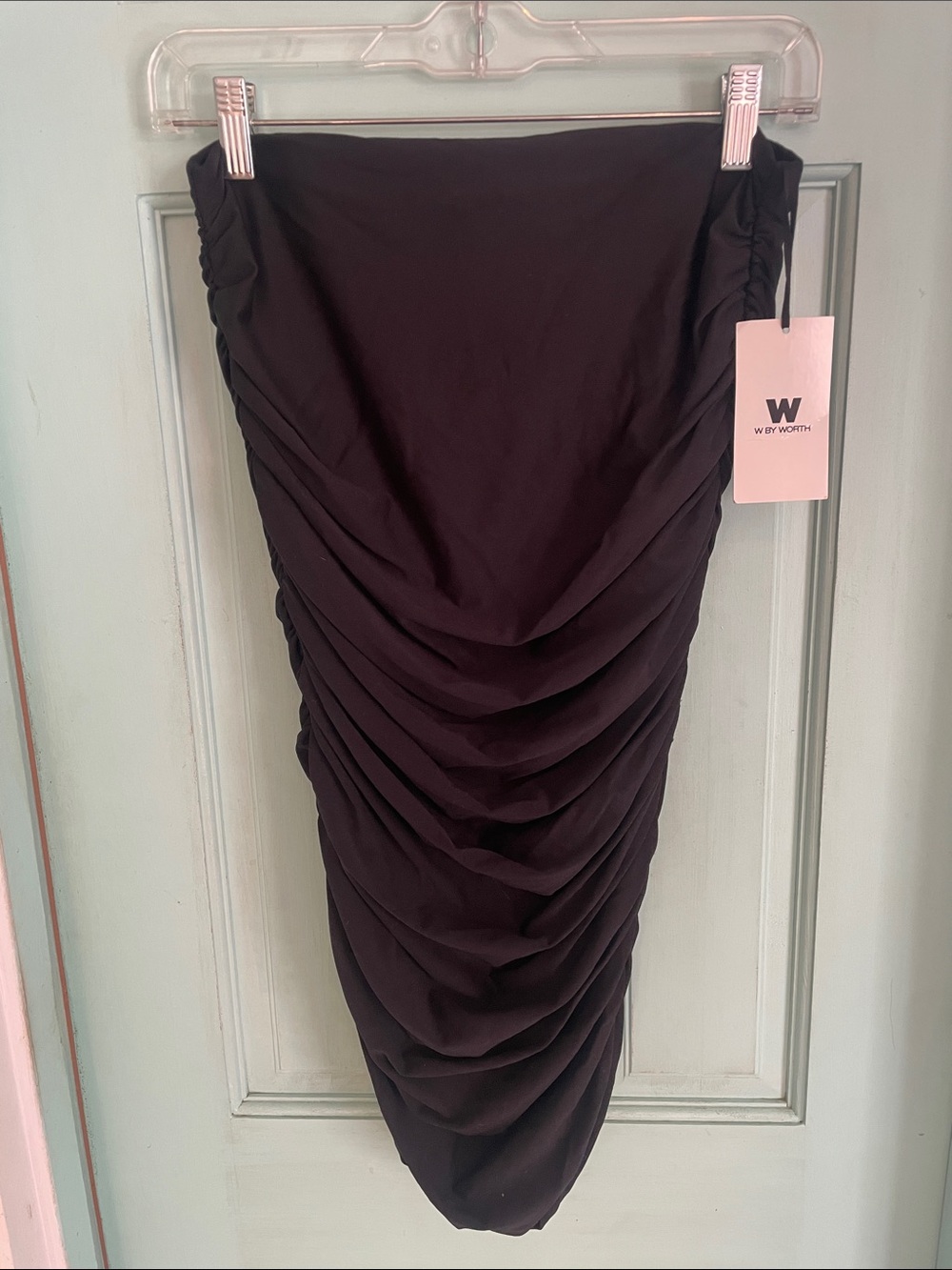 W by Worth Black Ruched Midi Pencil Skirt